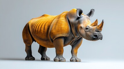 Fototapeta premium A golden-hued rhinoceros standing against a neutral background.