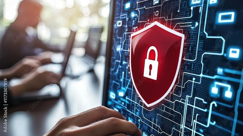 Aufkleber cybersecurity protection: digital shield and data privacy