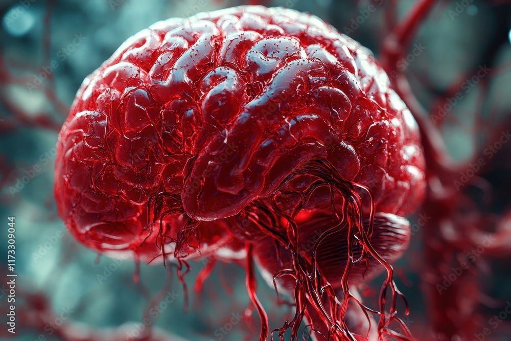 Fototapete intricate visualization of a brain with detailed vascular structures showcasing neural connections a