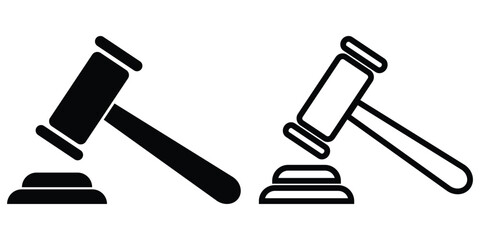 Gavel icon set. judge gavel icon vector. Gavel sign. Judge gavels collection flat icon. Minimalist vector illustration of a gavel in black and white. Editable stroke. Gavel icon set.  Design eps 10