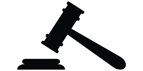 Black gavel icon. Judge Hammer. Judges gavel silhouette icon. A simple flat representation for justice and court concepts. Suitable for legal symbols or law-themed. Design Eps 10