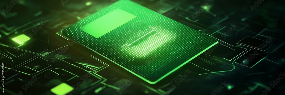 Aufkleber futuristic green glowing microchip on a circuit board.