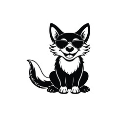 Obraz premium Cute baby Jackal sitting wearing sunglass illustration vector, Jackal clipart Design, Funny Jackal Design