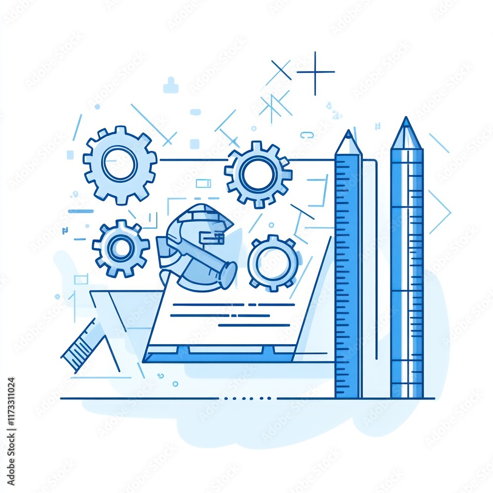 Poster engineering design process illustrated with gears and tools