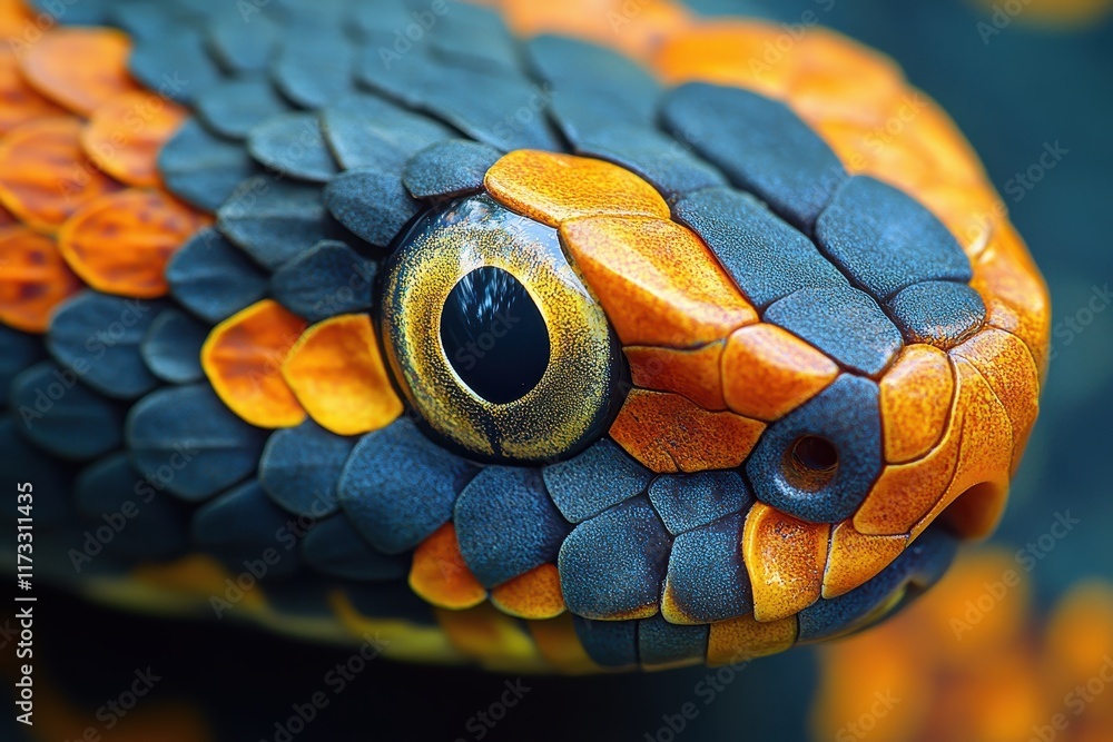 Poster vibrant close-up of a colorful snake showcasing intricate patterns and stunning scale textures
