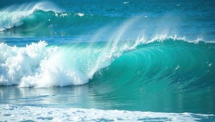 Obraz premium Vibrant turquoise ocean waves crash, white foam crests , foam, water texture, ocean scene