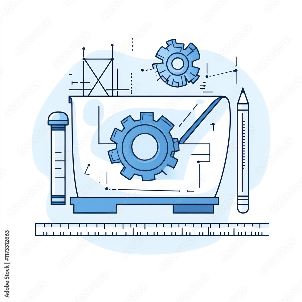 Poster engineering design with gears and measuring tools