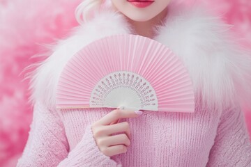 A minimalist depiction of a Korean fan, with bold curves and soft pastel colors