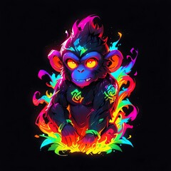 Neon Monkey Vibrant Art: A Psychedelic Primate