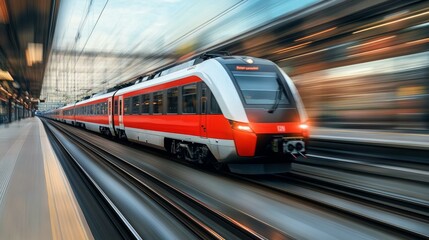Fototapeta premium High-Speed Train Racing Through a Station