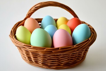 Colorful Easter Eggs in a Wicker Basket