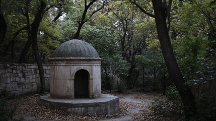 Enigmatic Stone Dome Structure in Autumnal Woods