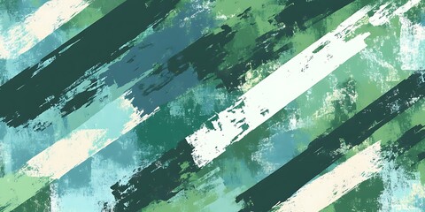 Fototapeta premium Abstract green teal brush strokes diagonal pattern.