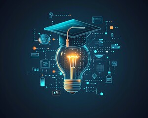 Elearning graduate certificate program concept with lightbulb showing graduation hat