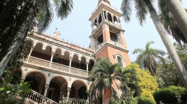 Majestic Abandoned Mansion with Towering Bell Tower - Powered by Adobe