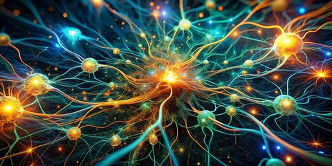 Fototapeta premium Long Exposure Photo of a Vibrant, Abstract Neural Network Mind Map