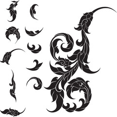 Thai Swirl Leaf Pattern Vector Set for Modern Art and Tattoo Design