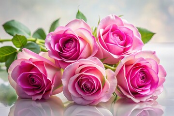 Obraz premium Long Exposure Pink Roses, Isolated White Background, Floral Photography, Romantic Flowers, Blooming Roses