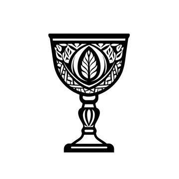 Ornate, stylized goblet with leaf.