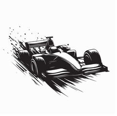 Formula Car Vector. Illustration of a formula one race car speeding along a track.