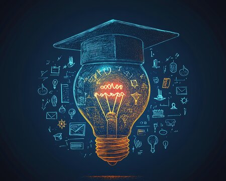 Elearning graduate certificate program concept with lightbulb showing graduation hat