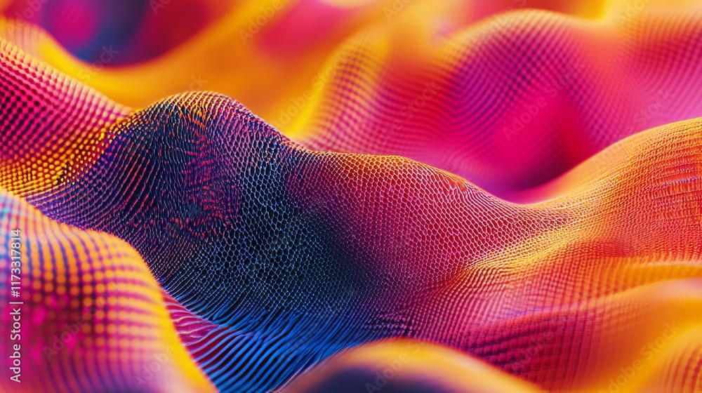 Poster a stunning 3d render showcasing vibrant, colorful waves with intricate textures and dynamic patterns