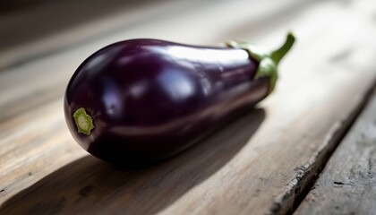 Single Eggplant on Rustic Wooden Surface
