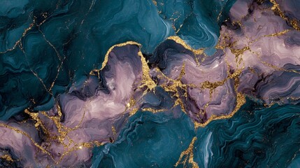 Abstract Teal Purple Gold Marble Texture Background
