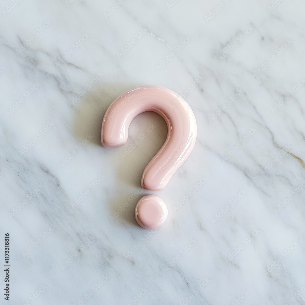 Poster Glossy pink large question mark on a marble texture background
