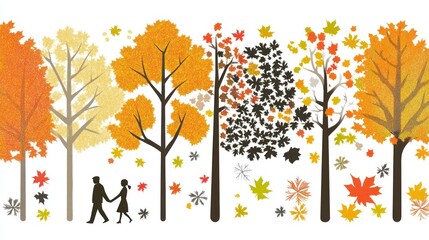 Autumnal Stroll: A Couple's Walk Through a Colorful Forest