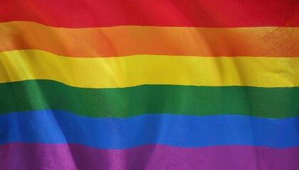 Fototapeta premium Vibrant Pride Flag with Six Rainbow Stripes Symbolizing LGBTQIA+ Unity, Diversity, Inclusivity, and Rights Against a Textured Fabric Background