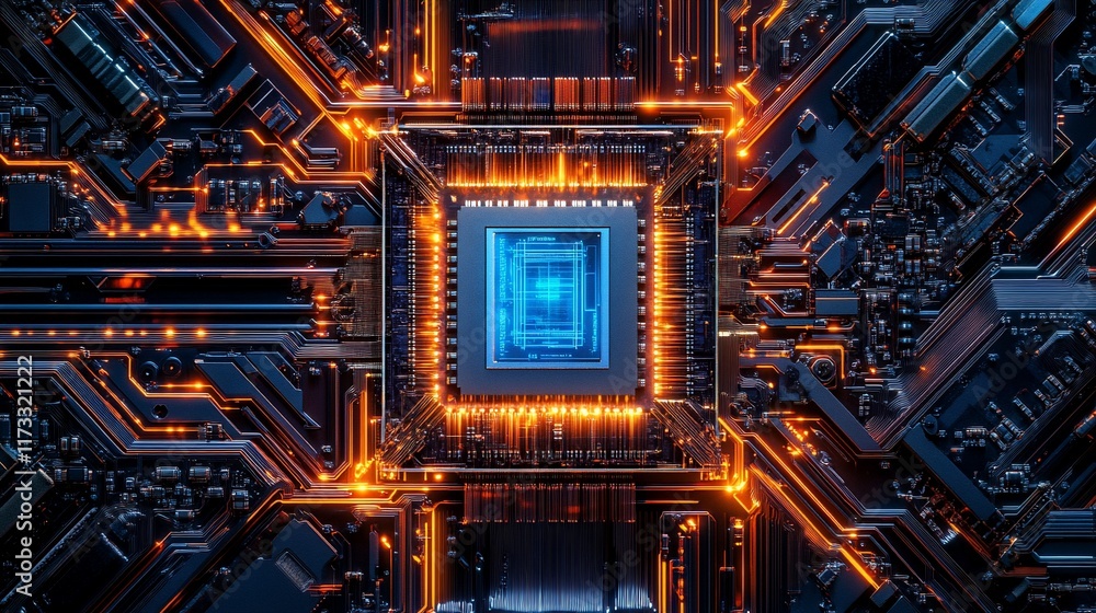Poster Close-up of a central processing unit (CPU) with glowing circuits.
