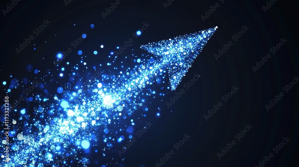 Poster abstract technology background with rising arrow of light particles
