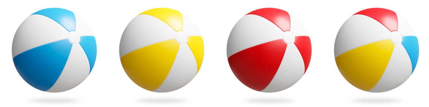 White and blue, yellow, red beach ball isolated on white background, summer and vacation, holiday concept, 3d render