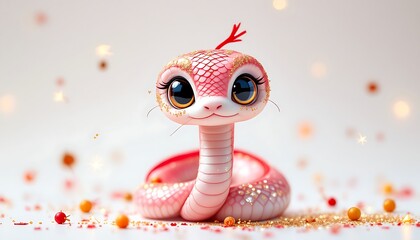 Adorable Pink Glitter Snake: A Festive 3D Render