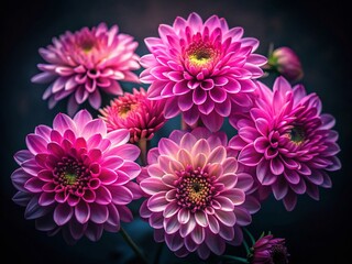 Fototapeta premium Low Light Pink Flowers: Seven Delicate Blooms in the Dark