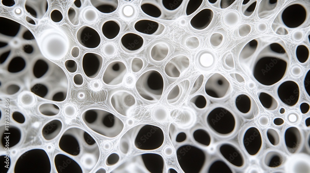 Fototapete Abstract white network structure on black background, resembling a complex interconnected system or cellular network.