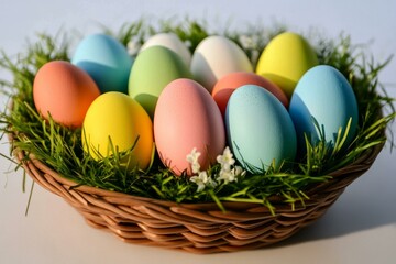 Fototapeta premium Colorful Easter Eggs in a Wicker Basket