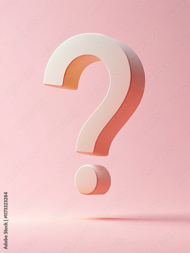 Poster Floating cream-colored large question mark on a soft pink background with a minimalist design concept