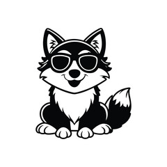 Cute baby Wolf sitting wearing sunglass illustration vector, Wolf clipart Design, Funny Wolf Design
