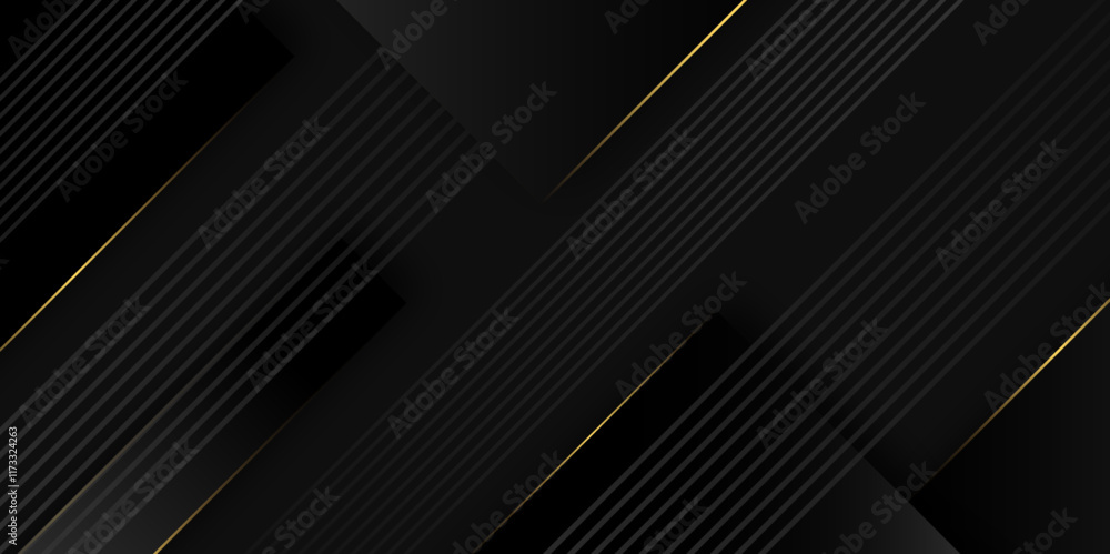 Poster golden and black vector futuristic tech glow and shining line and stripes simple modern background. Vector illustration for presentation design. Social media cover and web wide banner template.	
