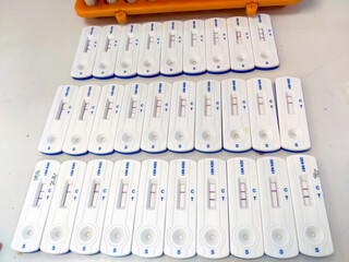 Rapid test cassette or kit for Dengue antigen NS1Ag test. showing result positive and negative
