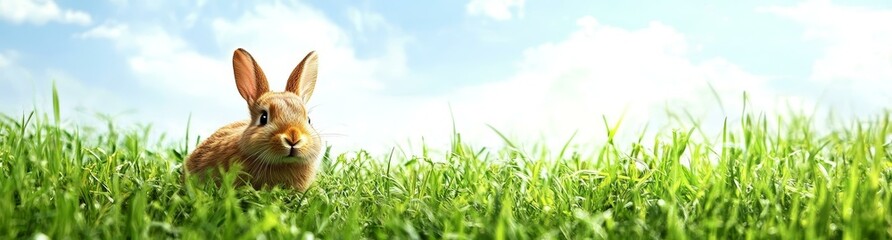 Obraz premium Fluffy Bunny in a Lush Green Meadow
