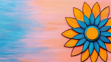 Obraz premium Bright Blue and Orange Flower Design on Colorful Background