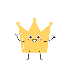 Character cartoon crown greet happy smile cute kawaii vector illustration.