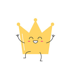 Crown character cartoon greet happy smile cute kawaii vector illustration.