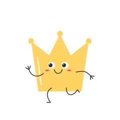 Crown character cartoon run happy smile cute kawaii vector illustration.
