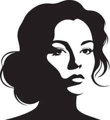Creative human woman face black soild silhouette logo icon, drawing girl head isolated on white background. Clipart element person vector