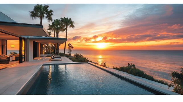 Sunset poolside relaxation luxury villa coastal serenity outdoor