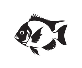 minimalist silhouette of golden fish in black and white